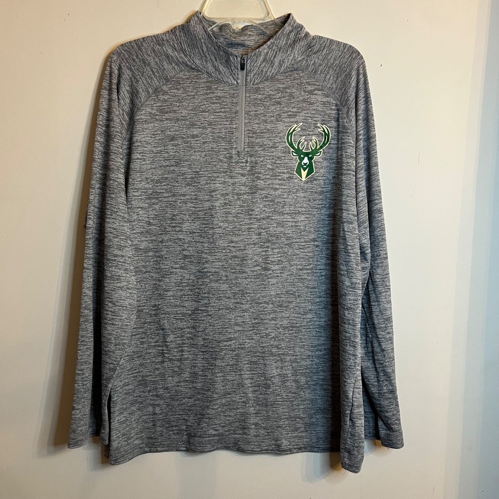 Milwaukee Bucks NBA Men's Size XL Gray Quarter Zip‎ Pullover EUC